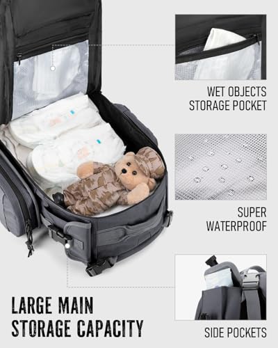 Dinictis Dad Diaper Bag, Mens Diaper Bag Backpack with Diaper Changing Mat, Military Diaper Backpack with Molle Webbing, Waterproof Pouch, Baby Wipes pocket, Insulated Bottle Pockets- Dark Grey - color: Dark Grey