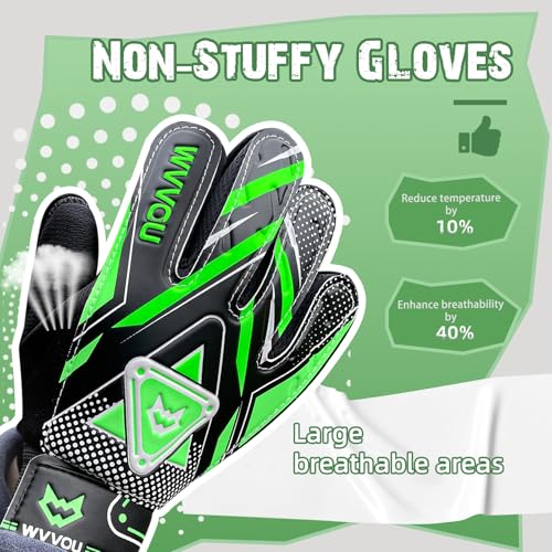 WVVOU Goalkeeper Gloves for Kids Youth, Soccer Goalie Gloves with Double Protection, Anti-Slip Soccer Gloves, Super Grip - color: Green, size: 8