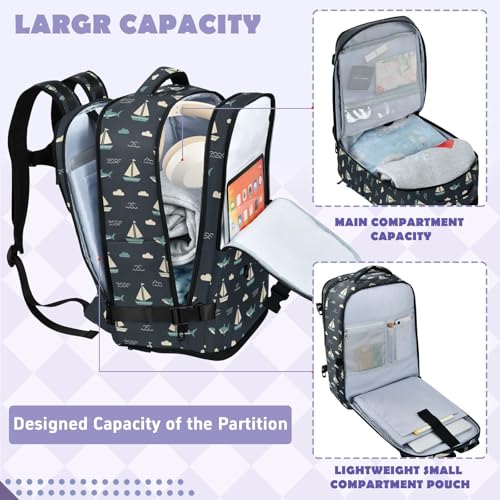 Travel Backpack with Shoe Compartment, 20L Large Capacity Laptop Backpack for Men Women, Sailboats Daypack for Traveling Hiking Carry On