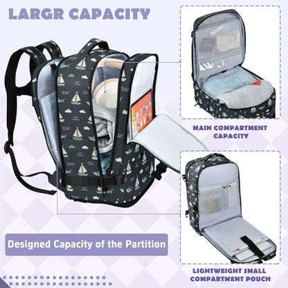 Travel Backpack with Shoe Compartment, 20L Large Capacity Laptop Backpack for Men Women, Sailboats Daypack for Traveling Hiking Carry On