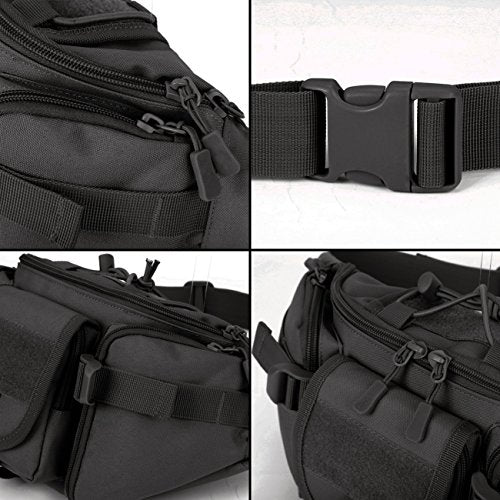 ArcEnCiel Tactical Fanny Pack for Men Women Waist Bag Hip Belt Outdoor Hiking Fishing Bumbag with Patch (Black) - color: Black