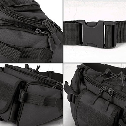ArcEnCiel Tactical Fanny Pack for Men Women Waist Bag Hip Belt Outdoor Hiking Fishing Bumbag with Patch (Black) - color: Black
