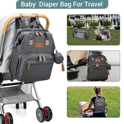 JOLLITO Diaper Bag Backpack with Changing Station Large Capacity Multifunction Baby Bags for Boy Girl Travel For Moms Dads Baby Registry Search Essentials Shower Gifτs Gray - color: Grey