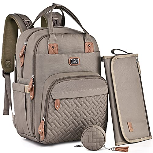 Dikaslon Diaper Bag Backpack with Portable Changing Pad, Pacifier Case and Stroller Straps, Large Unisex Baby Bags for Boys Girls, Multipurpose Travel Back Pack Moms Dads,Khaki - color: Khaki