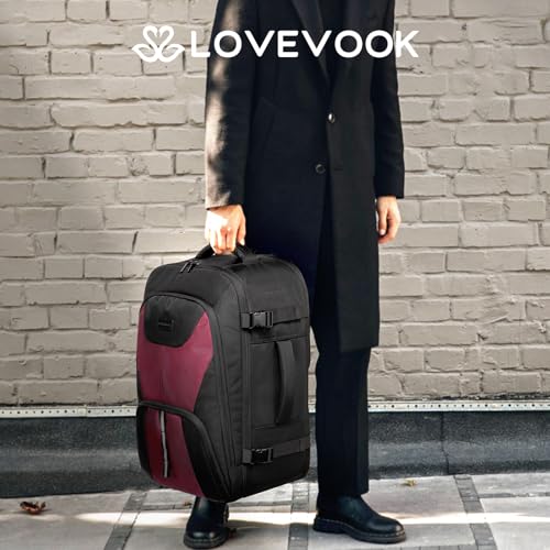 LOVEVOOK Travel Carry on Backpack for Men Women,Expandable 40L Extra Large Travel Laptop Backpack,Water Resistant Durable TSA Airline Approved Business College Carry on Bag Fit 17 Inch Computer,3 Pcs - color: Black-red, size: 40L-3Pcs