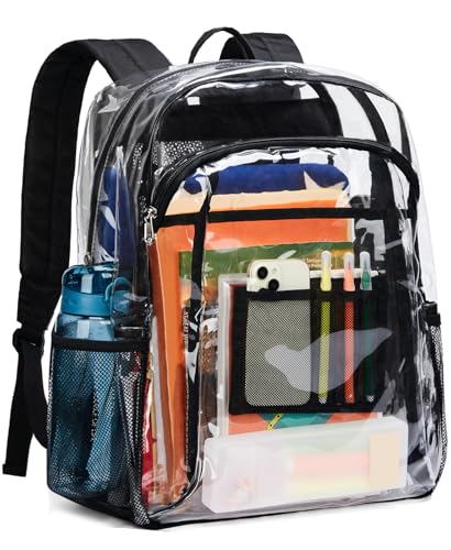 Vorspack Clear Backpack Heavy Duty - Extra Large Clear Book Bag with Multi-pockets See Through Backpack for College Workplace Travel - Black - color: Black, size: X-Large