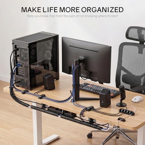 494 PCS Cable Management Kit - 4 Cable Sleeve Split, 2 Cable Organizer, 130 Adhesive Cable Clip, 6 Cable Holder, 2 Roll Cable Organizer Strap, 300 Cable Tie with 50 Mount, for Computer TV Under Desk
