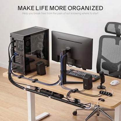 494 PCS Cable Management Kit - 4 Cable Sleeve Split, 2 Cable Organizer, 130 Adhesive Cable Clip, 6 Cable Holder, 2 Roll Cable Organizer Strap, 300 Cable Tie with 50 Mount, for Computer TV Under Desk