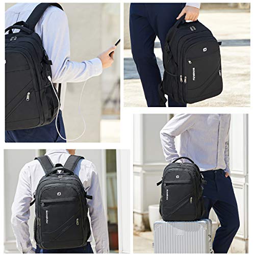 FENGDONG Durable Waterproof Travel Laptop Backpack 17.3 inch,Large College Backpack Bookbag for Men & Women Business Backpack with USB Charging Port and Headset Port Black - color: A3-black