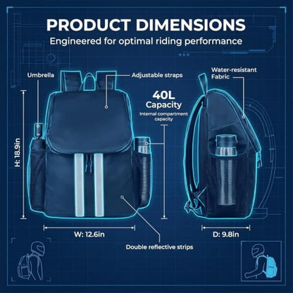Motorcycle Backpack with Side Pockets,Waterproof Helmet Backpack,Reflective Large Capacity for Men & Women Commuting - color: Aterrimus