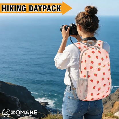 ZOMAKE Lightweight Packable Backpack 20L,Foldable Backpacks Small Daypack for Hiking Water Resistant Day Bag for Travel(Strawberry Print) - color: Strawberry Print