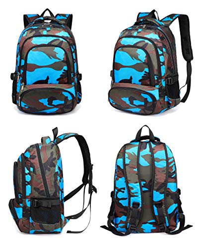 BLUEFAIRY Kids Backpacks for Boys Girls 17 Inch Elementary Primary Middle School Bookbags with Laptop Compartment Back to School Bags for Childs Age 6-8 Mochilas Escolares para Niños Niñas Camo Blue - color: Black/Blue