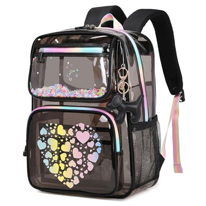 MOONBABY Clear Backpack for School Girls, Heavy Duty TPU Transparent Backpack Stadium Events Approved, Clear Bookbag - color: Semi Black