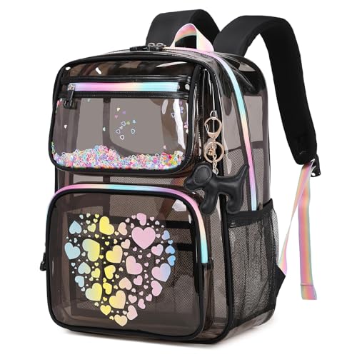 MOONBABY Clear Backpack for School Girls, Heavy Duty TPU Transparent Backpack Stadium Events Approved, Clear Bookbag - color: Semi Black