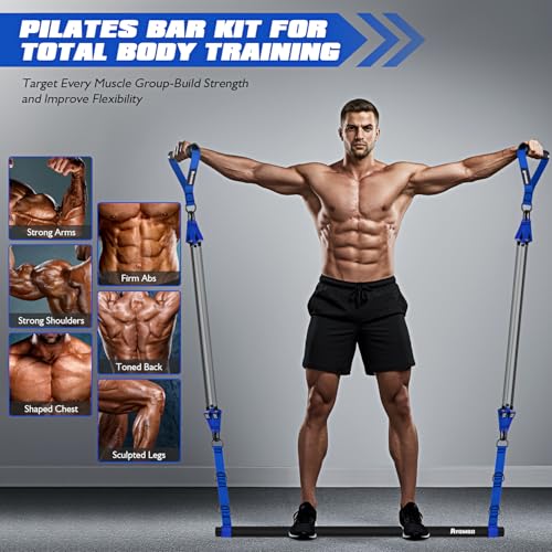 Ayombo Pilates Equipment, Heavy Duty Pilates Bar Kit with Resistance Bands, Portable Gym Adjustable Exercise Bands, Home Squat Training, Arm, Abs, Waist, Chest Strength Workout Equipment for Men - style: 330lbs