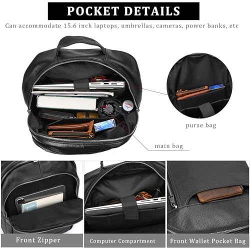 Laptop Leather Travel Backpack For Men Carry On Back Pack For Business Work computer Backpacks Fit 15.6" Laptop - color: Bb-16 Black