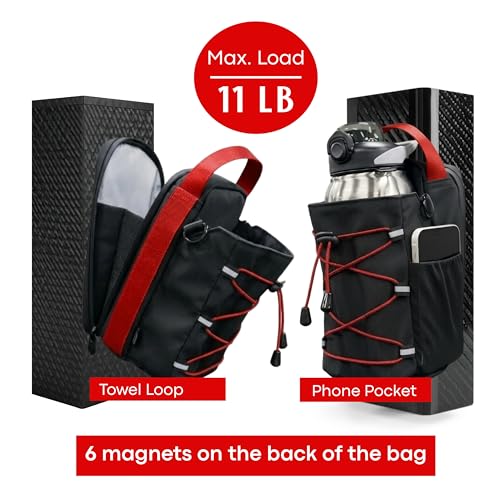 369 Water Bottle Holder with Strap, Magnetic Gym Bag Bottle Carrier Holder with Phone Pockets & Shoulder Strap, Magnetic Water Bottle Holder Gym Accessories, 25oz/40oz/64oz Bottle Pouch Holder