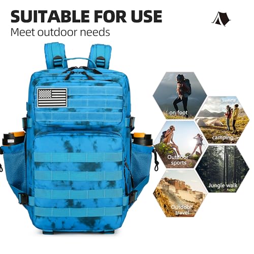 Lovelinks21 45L Tactical Assault Backpack 3 day assault pack with Molle Waterproof backpack Rucksack for Tactical Backpacks (Blue water pattern) - color: Blue Water Pattern
