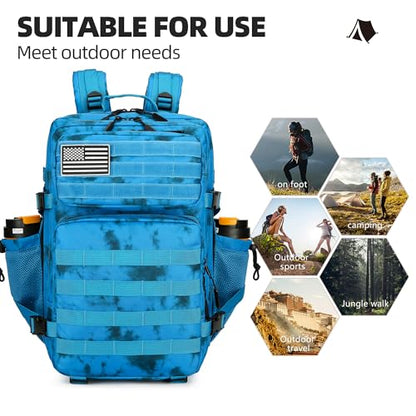 Lovelinks21 45L Tactical Assault Backpack 3 day assault pack with Molle Waterproof backpack Rucksack for Tactical Backpacks (Blue water pattern) - color: Blue Water Pattern