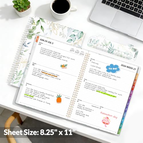 SUNEE Academic Planner 2026-2027 – Weekly & Monthly Planner, July 2026 to June 2027, 8.5"x11", Thick Paper, Tabs, Pockets, Bookmark, Spiral-Bound, Student Teacher Organizer, Greenery - color: Greenery