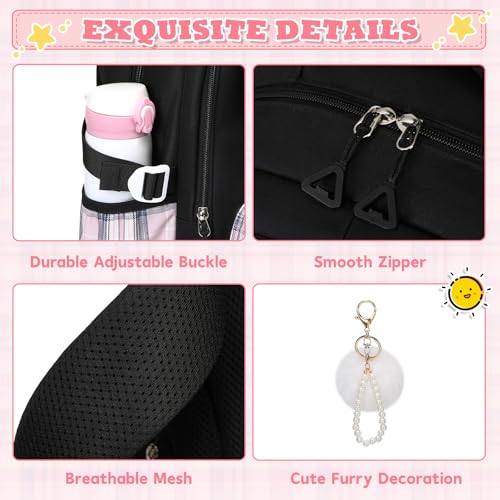 MUSEVOS Girls Backpack, Elementary Middle School Backpack, Large Capacity Kids Bookbag - color: Black/Pink