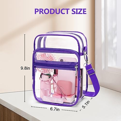 Blvornl Clear Crossbody Bag with Adjustable Shoulder Strap, Stadium Approved PVC Purse Bag, Messenger Bag - color: Purple, size: Large