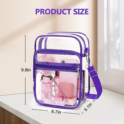 Blvornl Clear Crossbody Bag with Adjustable Shoulder Strap, Stadium Approved PVC Purse Bag, Messenger Bag - color: Purple, size: Large