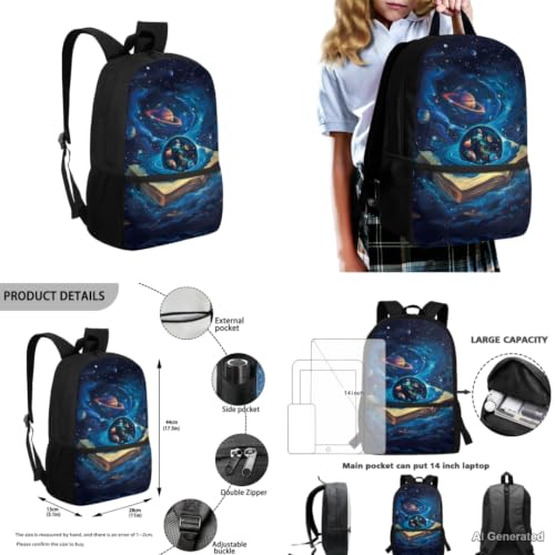 Book Galaxy Backpack for Boys Kids Backpack with Lunch Box Water Bottle Carrier and Pencil Case 4PCS Set Elementary School Backpacks for Boys Bookbag with Handle 17 Inch Schoolbag - color: Book Galaxy