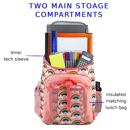 FUEL Lunch Backpack Set Teens Student Water Resistant Bookbag Bag Soft Reusable Insulated Cooler Lunch Box Thermal Travel Office Lunch Bag, Rainbow - color: Coral