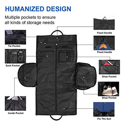 seyfocnia Convertible Travel Garment Bag,Carry on Garment Duffel Bag for Men Women - 2 in 1 Hanging Suitcase Suit Business Travel Bag - color: black-2pockets-Leather