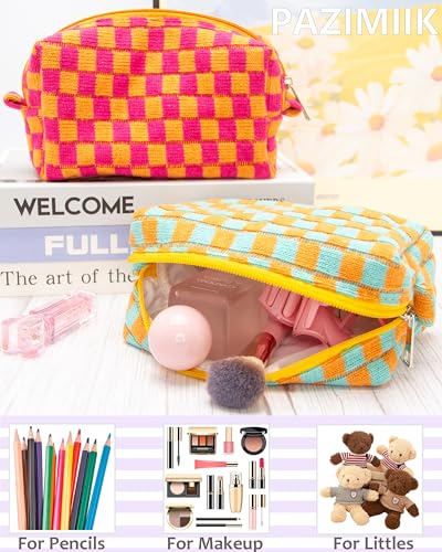 Checkered Makeup Bag for Purse, Small Cosmetic Pouch,Orange Green,2 Pack - color: Orange Green