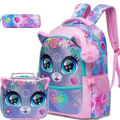 Backpacks for Girls School Bag Cute Girls Backpacks Ages 8-10 Kids Bookbag Set Travel Backpack for Preschool Kindergarten Elementary Students Backpack to School Supplies - color: Flower