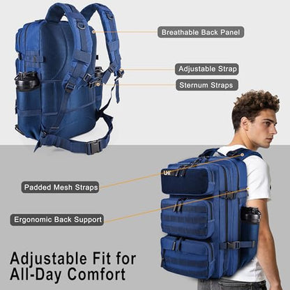 LHI Tactical Military Backpack for Men and Women 25L/35L Army Assault Pack Bag Small Rucksack with Bottle Holder - color: 50l-shoe Compartment(blue), size: Large