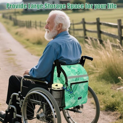 ZHCHG Wheelchair Bags, Wheelchair Backpack with Cup Holder, Wheelchair Bags to Hang on Back, Electric Wheel Chair Accessories, Large Storage Bag for Walker Rollator- Green - style: Green