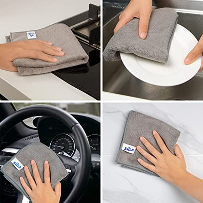 MR.SIGA Microfiber Cleaning Cloth, All-Purpose Microfiber Towels, Streak Free Cleaning Rags, Pack of 12, Grey, Size 32 x 32 cm(12.6 x 12.6 inch) - color: Grey