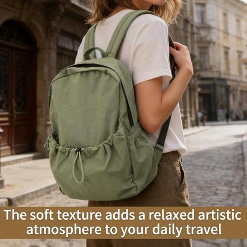 Simple Backpack for Women Men, Aesthetic Medium Backpack Lightweight Casual Daypack Cute Bookbag for Women Men (Green, 38x26x10cm) - color: Green