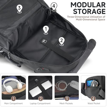 SWICKY Travel Backpack for Men, 50L Carry On Flight Approved Convertible Duffle Bag with Shoe Compartment, 17 inch Laptop Backpack Luggage Bag with USB Charging Port for Weekender Camping Hiking