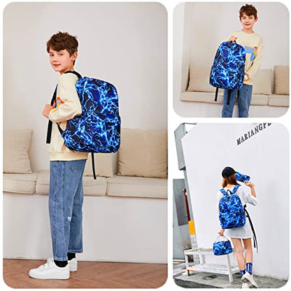 mezhsa Boy School Backpack Elementary Middle Lightning Bookbag Laptop Teenager Waterproof Lightweight 17 Inches (1-Blue) - color: 1-blue