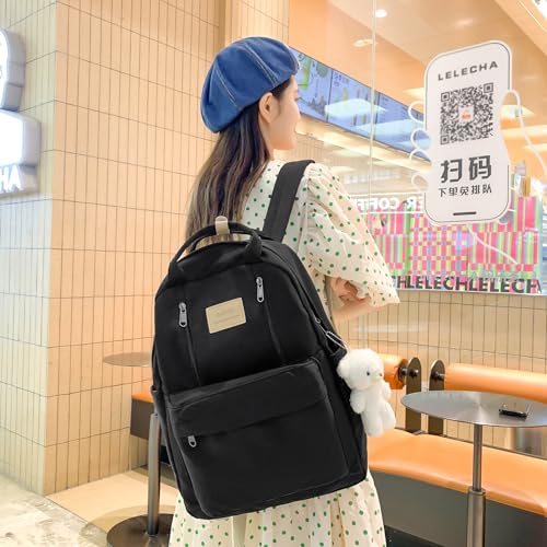 GAXOS Cute Backpack for School Aesthetic Backpack Purse for Women Girls Black Book Bag Korea Style Bookbag - color: Black