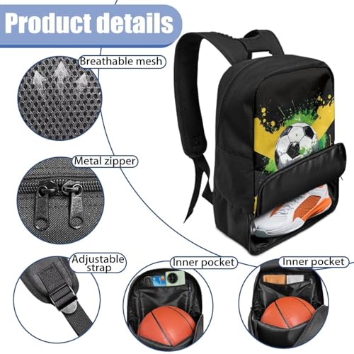 Basketball Backpack With Separate Ball Compartment And Shoes Fit Basketball Volleyball Football - color: Jamaican Football