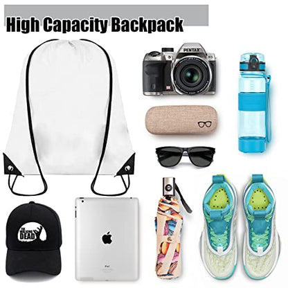 Grneric Drawstring Backpack Bulk 100Pcs Cinch Bag, Polyester Drawstring Bags for Gym Beach Sports Short Trip Party (White) - color: White