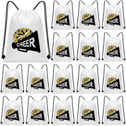 Kacctyen 24 Pcs Cheer Drawstring Backpack Cheer Team Gift Cheerleader Drawstring Gym String Bag Sports Party Favor Bulk(Black Gold) - color: Black Gold