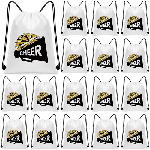 Kacctyen 24 Pcs Cheer Drawstring Backpack Cheer Team Gift Cheerleader Drawstring Gym String Bag Sports Party Favor Bulk(Black Gold) - color: Black Gold