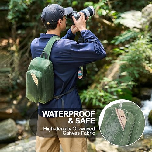 Padwa Lifestyle Green Crossbody Camera Bag - Waxed Memory Canvas Compact Camera Sling and Crossbody Bag with Fast Access,Versatile Lightweight Everyday Bag Great for Photographers Travel,Photography - color: Green