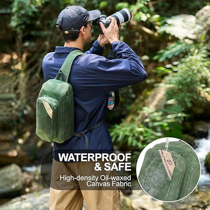 Padwa Lifestyle Green Crossbody Camera Bag - Waxed Memory Canvas Compact Camera Sling and Crossbody Bag with Fast Access,Versatile Lightweight Everyday Bag Great for Photographers Travel,Photography - color: Green