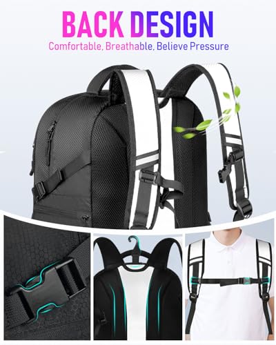 LOINTET Basketball Bag Backpack with Ball Holder Shoes Compartment, Large Basketball Accessories Sports Bag - color: White