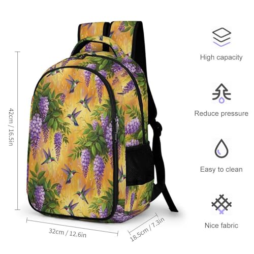 Personalized Business Backpack Purple Flowers And Hummingbird, Large Capacity Laptop Backpack with Organized Compartments for Work - color: Pattern (263)