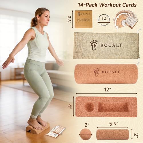 Rocalt Foot & Ankle Strengthener Kit, 4-in-1 Cork Balance Board Set with Massage Roller, Ball & Toe Resistance Bands, Foot Mobility Trainer for Balance Training, Yoga, Runners & Daily Exercise