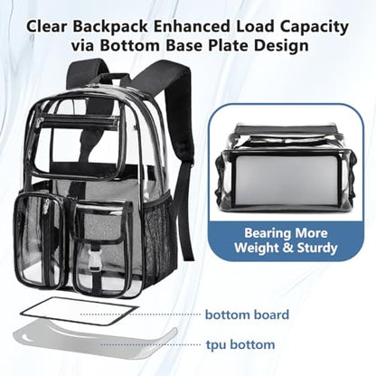 Cusangel Heavy Duty Clear Backpack Clear BookBag,16.5inch TPU Large Capacity See Through Backpack for Sport Events,Travel - color: Glasses 16.5in