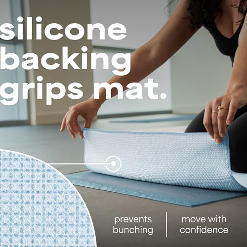 S&T INC. Aura Yoga Mat Towel with Non-Slip Grip, Enhanced Silicone Grip, Soft and Absorbent for Gym, Pilates, and Hot Yoga Mat, 24 inches x 72 inches, 340GSM, Blue - color: Blue